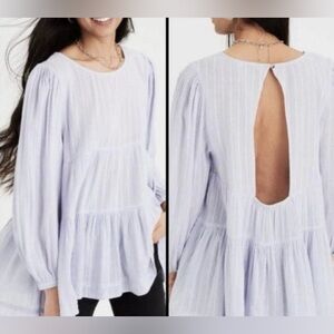 American Eagle Soft Cotton Blend Long Sleeve Tiered Babydoll Top with Open Back